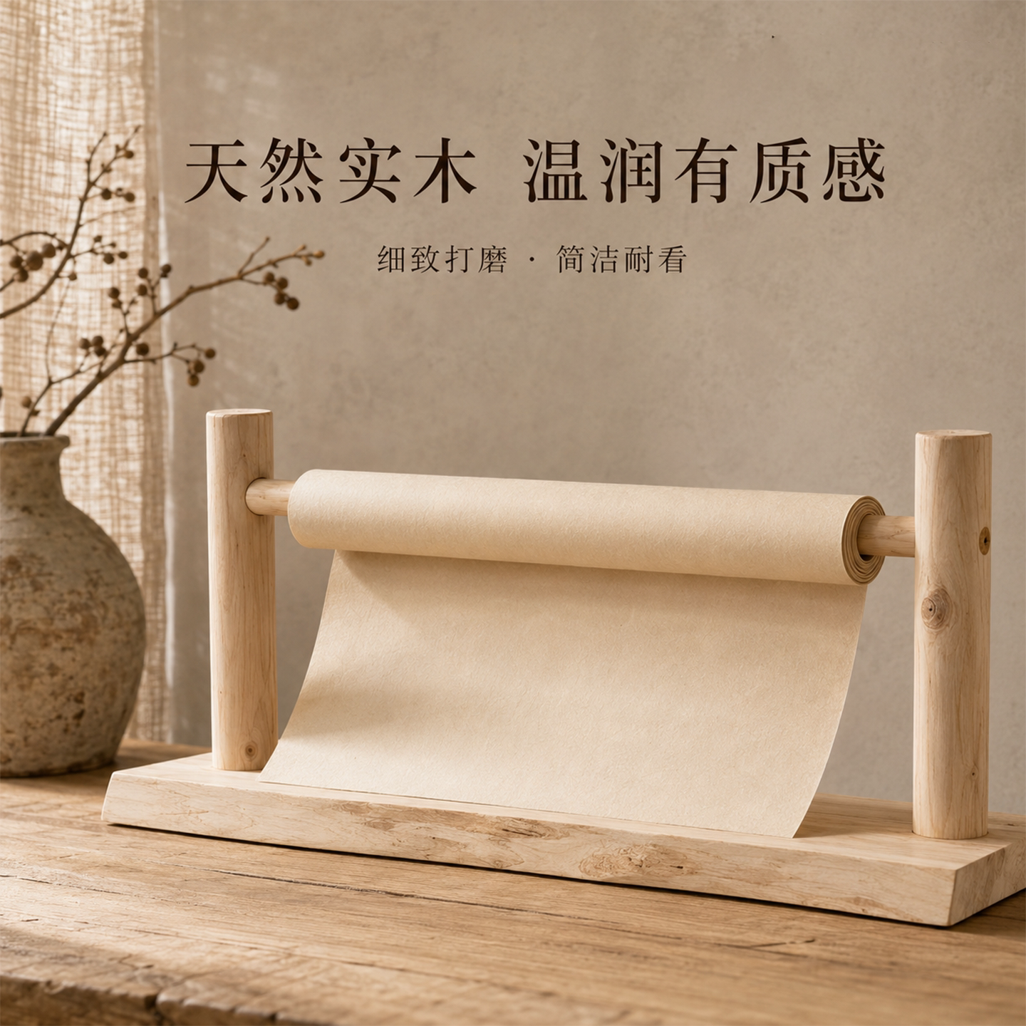 实木长卷宣纸架书法作品纸卷轴放置架书桌收纳置物架
