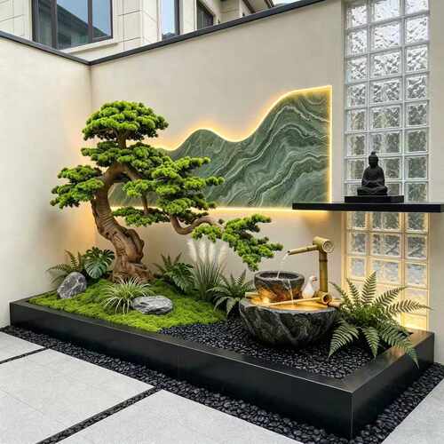 仿真迎客松树假绿植别墅楼梯大厅造景室内景观假树罗汉松山水景观
