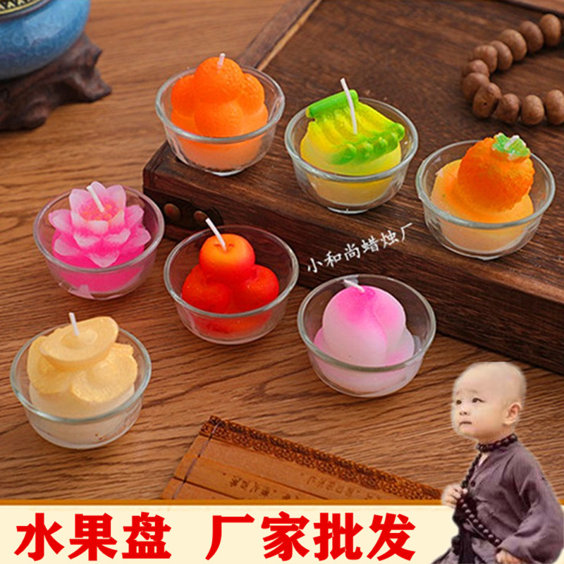 和尚供佛水果盘蜡烛玻璃祈福