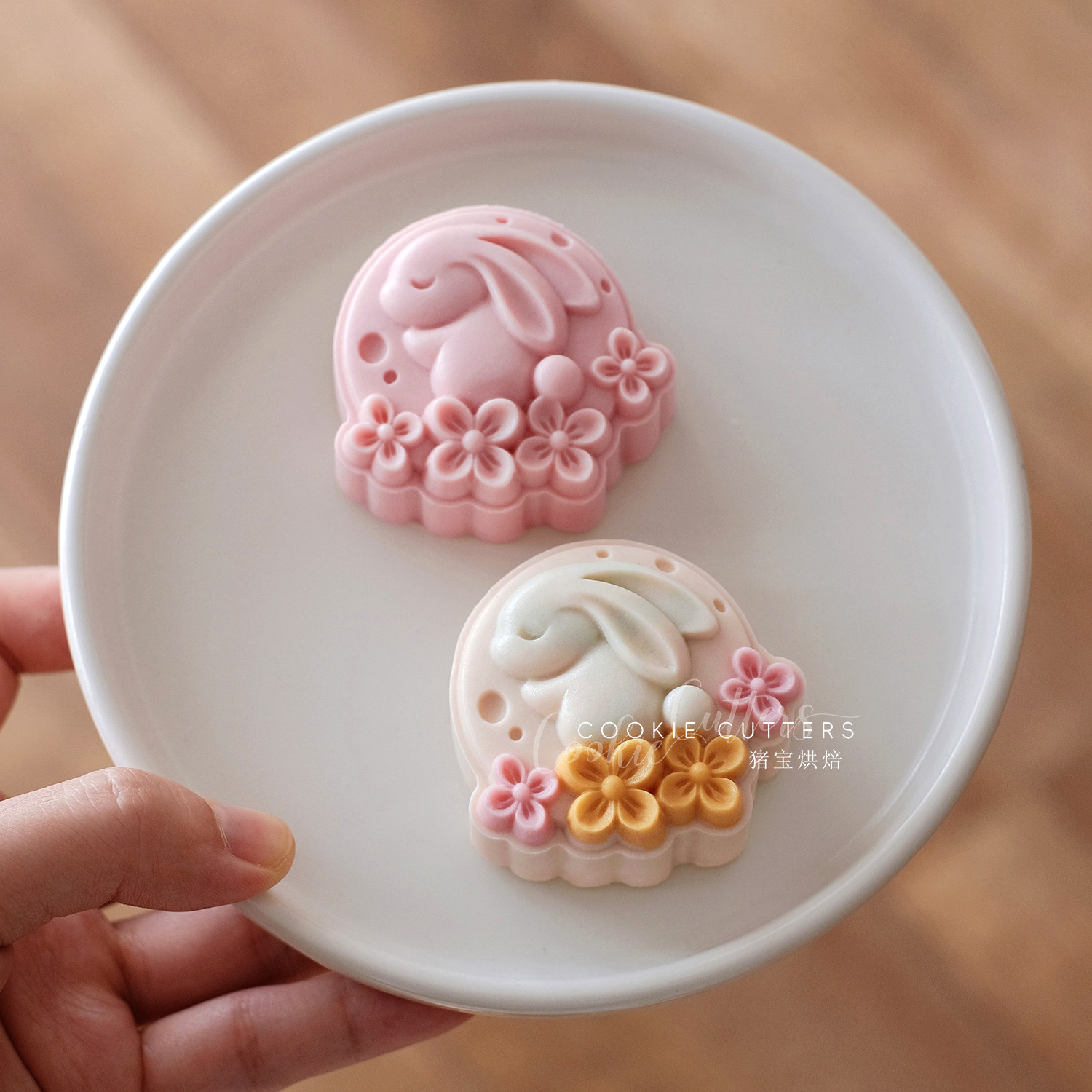 50g桂花可爱闭目月兔月饼模具图片