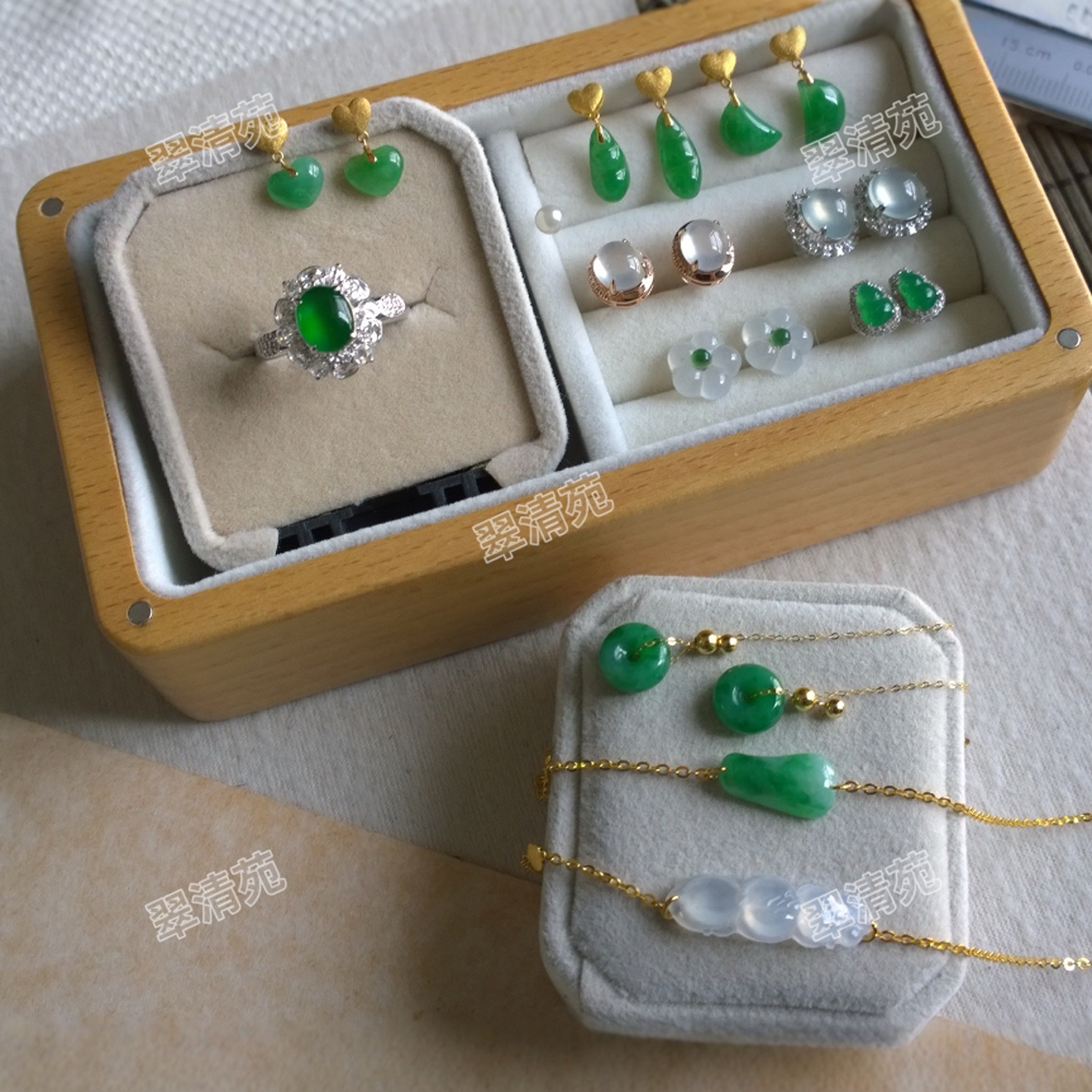 天然A货翡翠缅甸玉耳坠耳钉|戒指  手链 18K金镶嵌