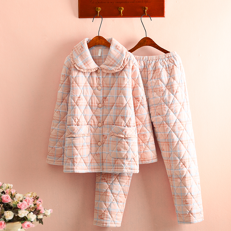 超美小清新薄款纯棉夹棉睡衣