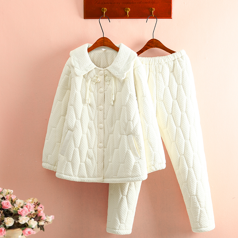 气质高雅三层加厚夹棉睡衣家居服