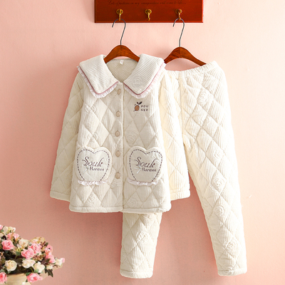 公主风三层加厚珊瑚绒夹棉家居服