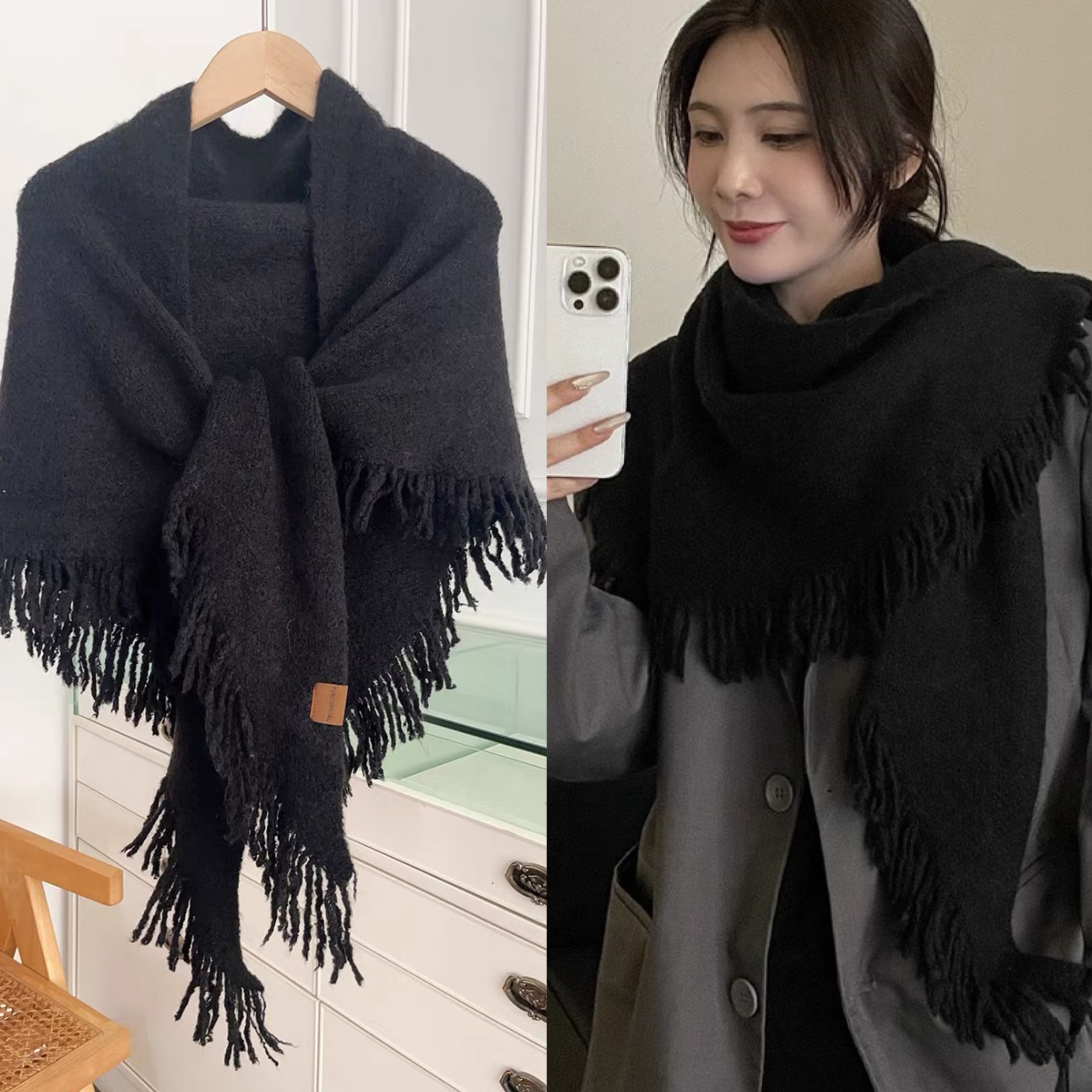围巾女冬高级感韩版百搭流苏加厚