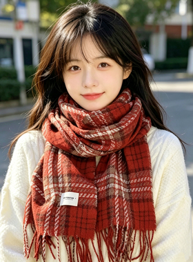 红色围巾女款2025新款高级感复古