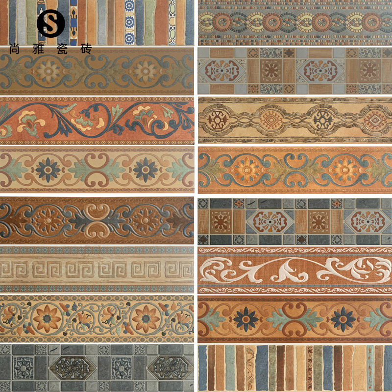 仿古砖波导线踢脚线瓷砖客厅入户玄关走廊卧室过门石复古地砖边带