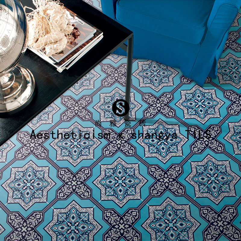 蓝色复古花砖厨房卫生间阳台墙地砖仿古砖浴室厕所洗手间花片瓷砖