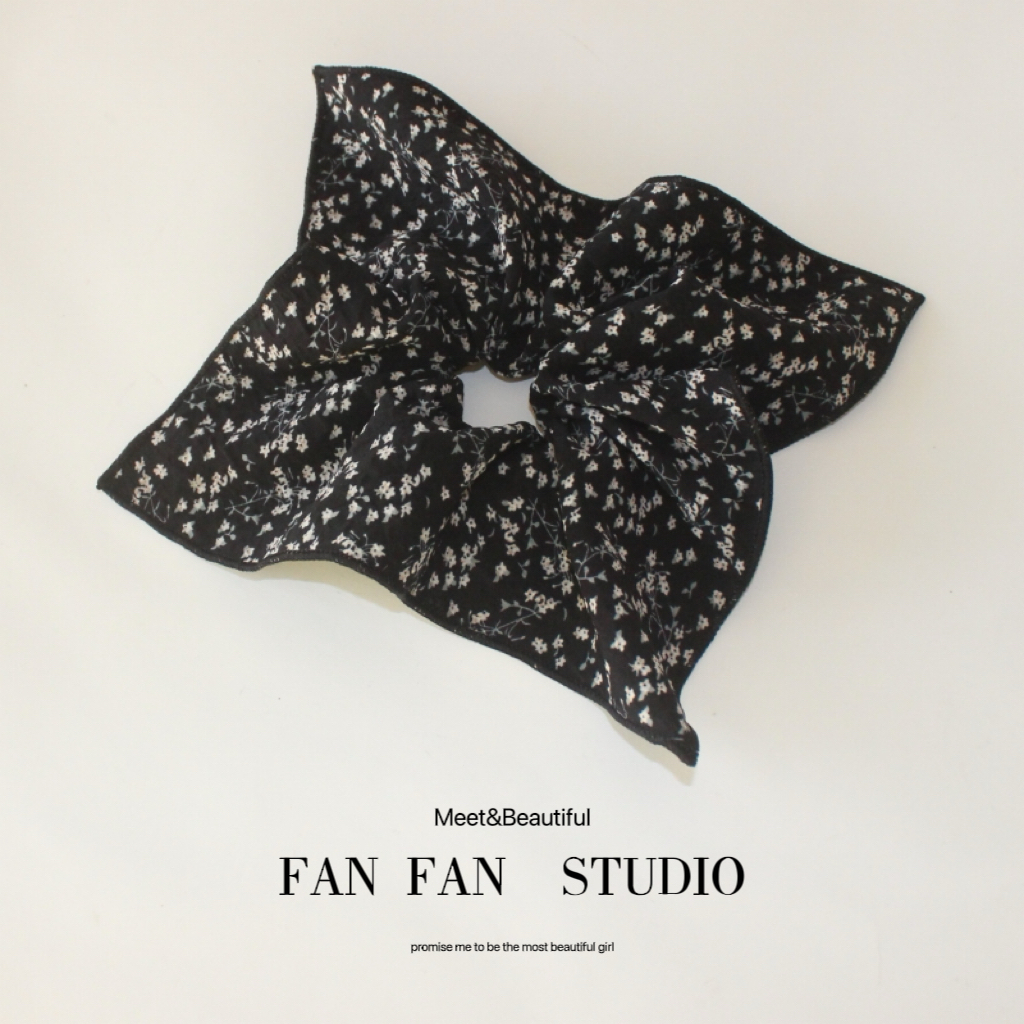 新中式黑碎花大肠发圈女高级感慵懒风大号发饰头绳方形发绳头饰品