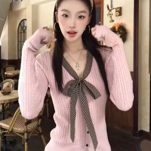 【米粒专享】韩系绑带长袖显瘦针织衫7733