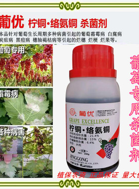 葡萄专用杀菌剂柠铜络氨铜白腐黑痘炭疽霜霉穗轴褐枯病烂果穗梗病