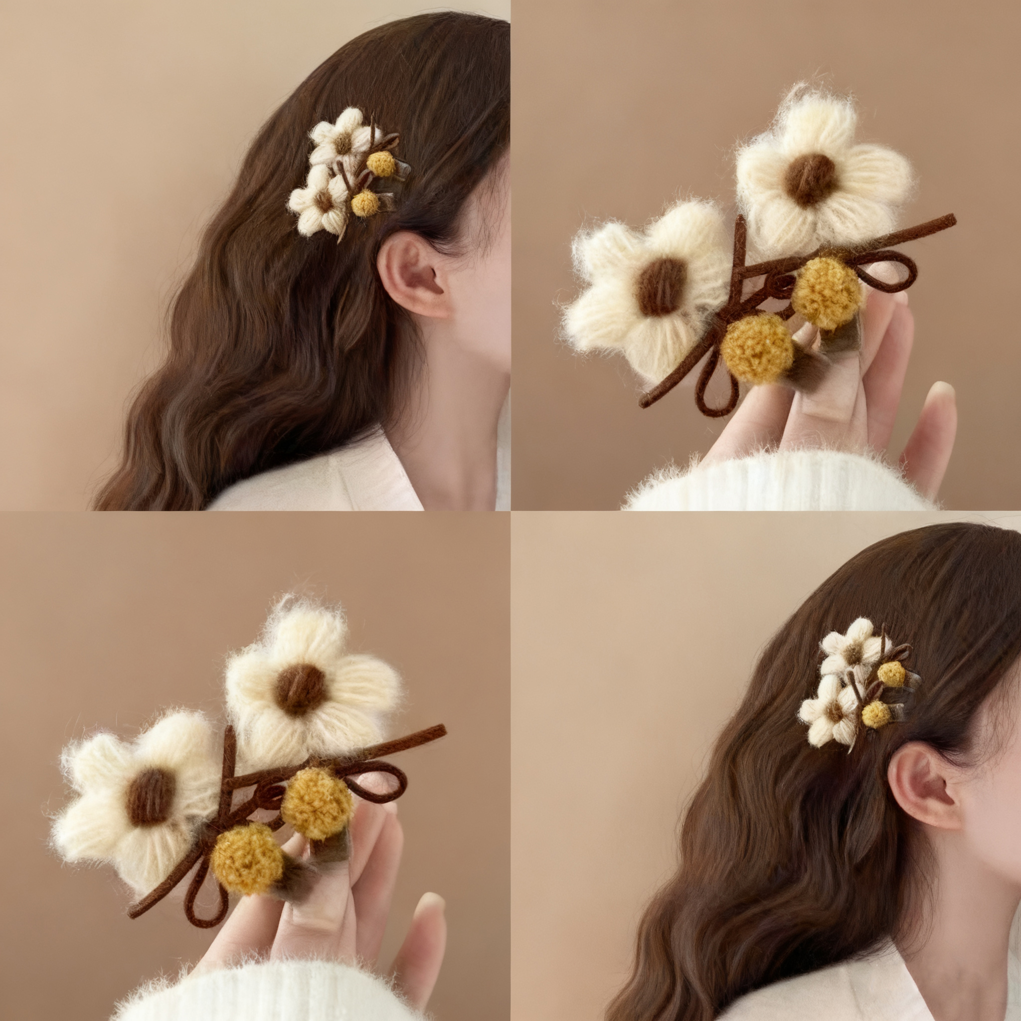 可爱绒花!毛绒花朵发夹!