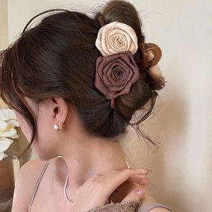 复古布艺干枯玫瑰抓夹女大号高级感甜美发夹后脑勺盘头发夹子头饰