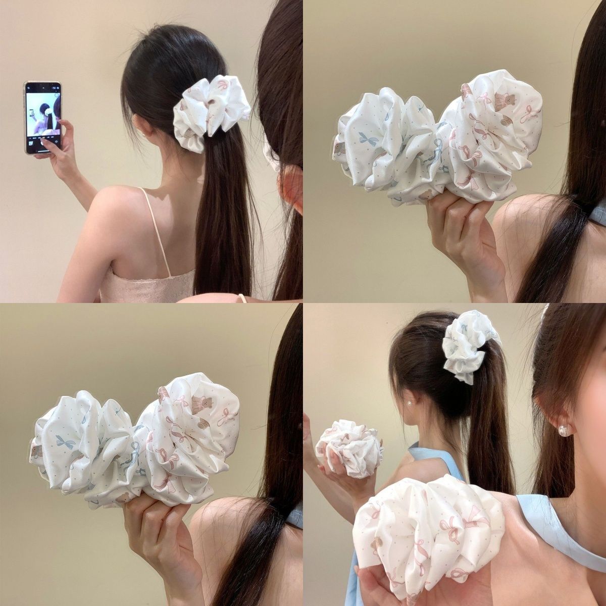 韩系布艺褶皱蝴蝶结香蕉夹马尾夹高级感泡泡发夹后脑勺半扎发竖夹