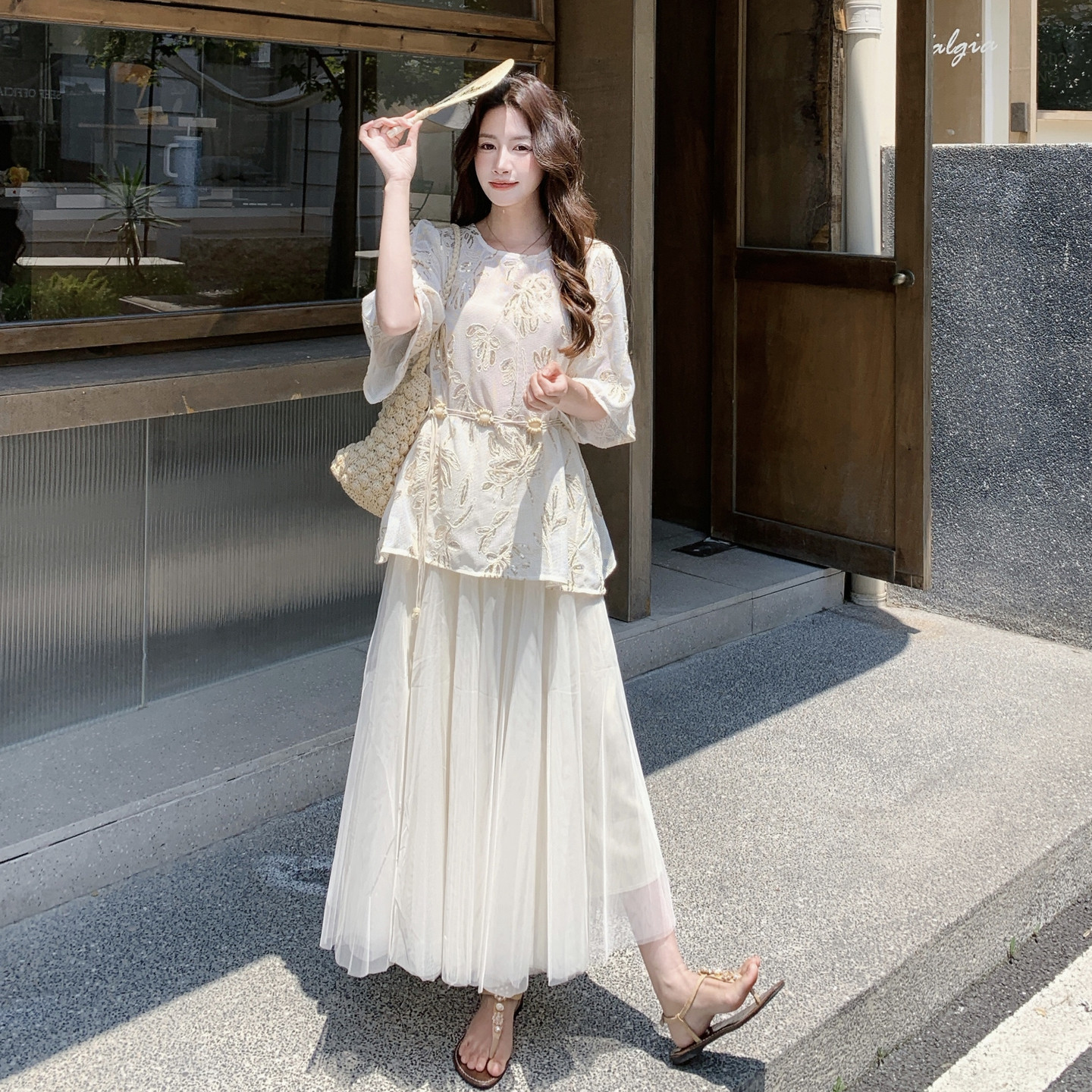【现货】夏季新款绣花上衣+网纱半裙两件套2B203-1659-P185-K298,女装套装/套裙,淑塔可可