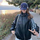 【现货】复古条纹插肩袖皮衣棒球服151-1521-P160-K238`，女装皮衣，淑塔可可