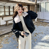 新款现货151-15107-P275-K418毛领轻薄皮衣羽绒服90绒内胆，女装派克服，淑塔可可