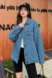 独特超好看港风chic牛仔外套女秋2024新款高级感欧货提花衬衫上衣图片