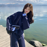 春季新款条纹拼接假两件卫衣151-1612-P175-K288，女装套装/套裙，淑塔可可