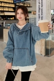 浅色套头牛仔外套女2025年春秋新款小个子设计小众连帽休闲卫衣潮，女装卫衣/绒衫，淑塔可可