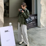 美式复古军绿色小皮衣外套女春秋2025新款时尚设计感机车服夹克，女装皮衣，淑塔可可