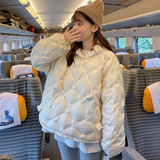 白色菱格套头羽绒服女卫衣款2025冬季新款白鸭绒小个子连帽外套，女装羽绒服，淑塔可可