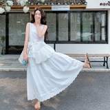 夏季无袖不规则花边上衣半裙两件套2B203-1633-P165-K268，女装套装/套裙，淑塔可可