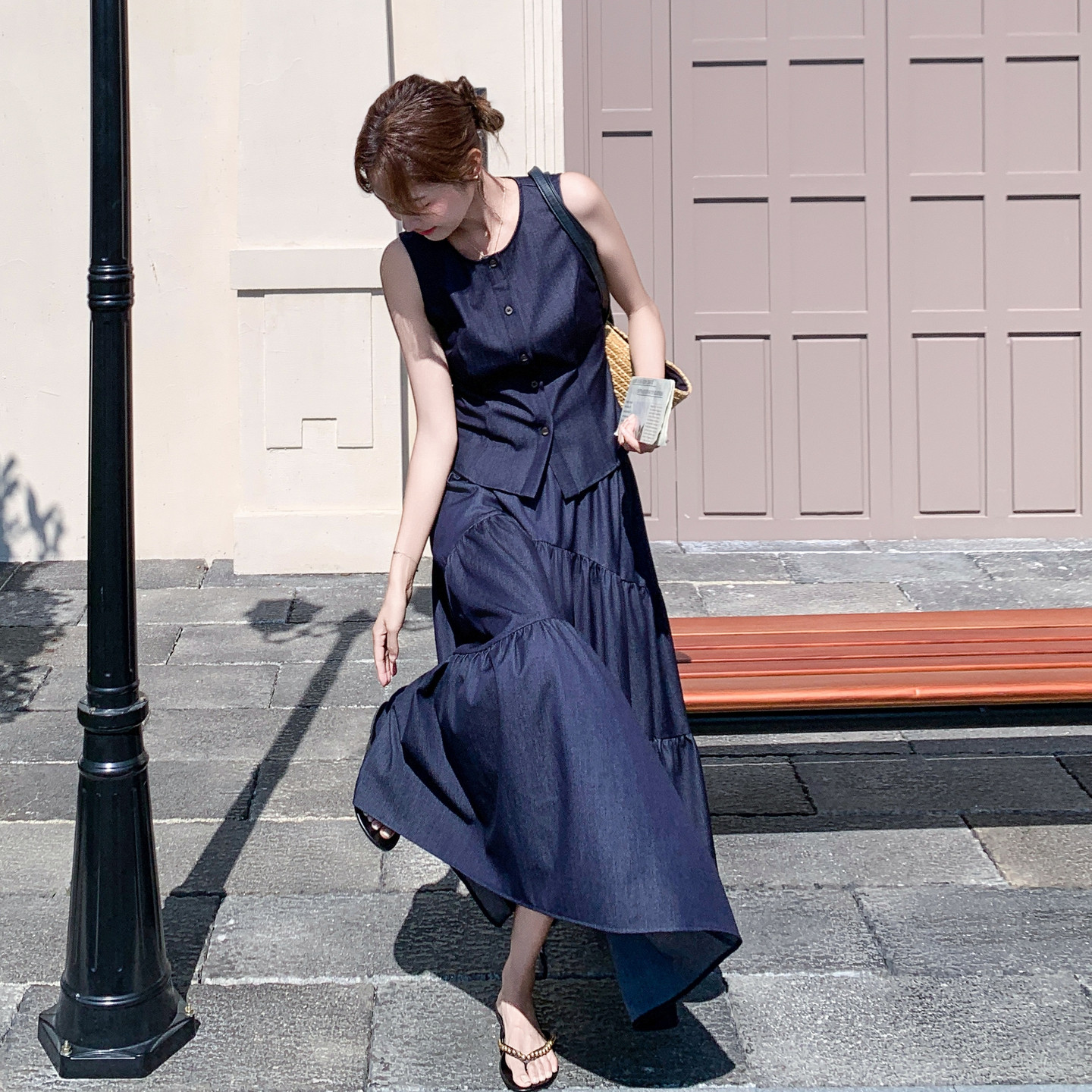 夏季新款仿牛仔马甲+半裙两件套2B203-1657-P175-K278，女装套装/套裙，淑塔可可