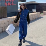 黑色袖子拼接牛仔