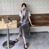 夏季新款假两件上衣+半裙两件套2B203-1638-P175-K278，女装套装/套裙，淑塔可可