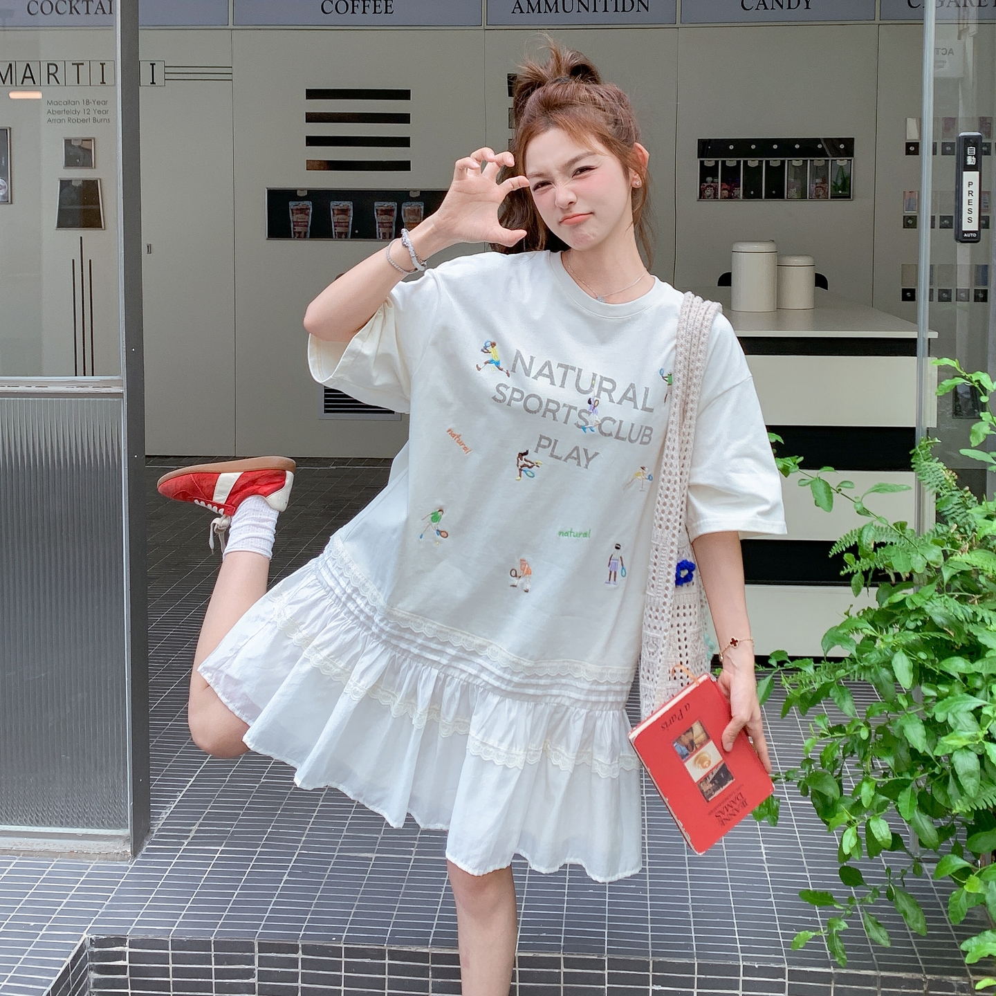 2025夏季新款韩版设计感T裙女时尚气质百搭显瘦圆领短袖连衣裙潮，女装连衣裙，淑塔可可