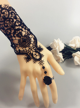 日韩风复古黑色蕾丝摄影手链戒指