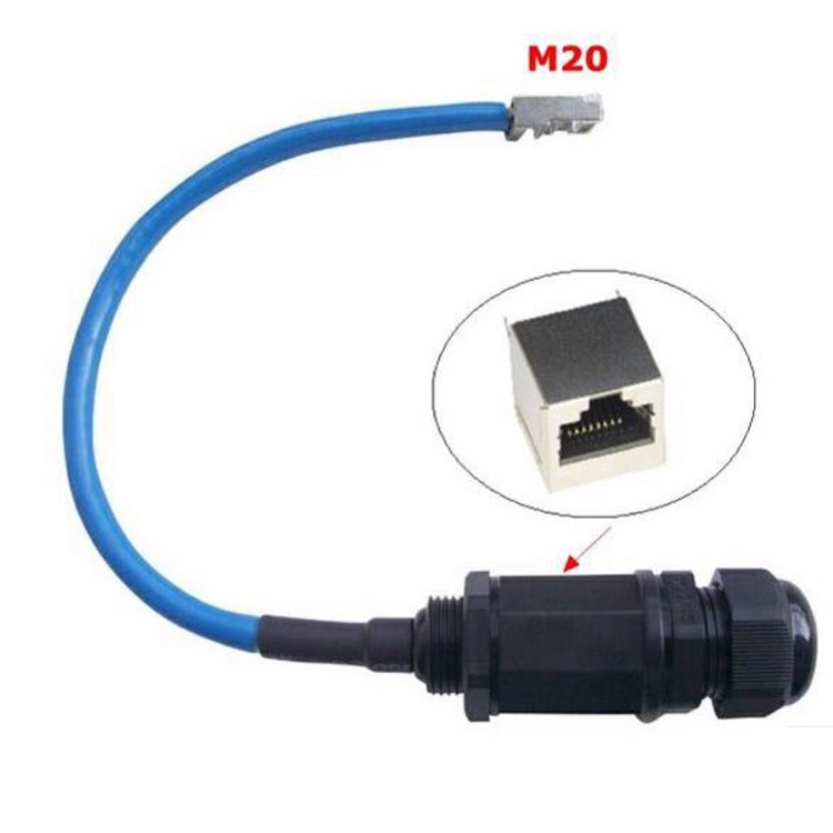 以太网RJ45水晶头防水网络连接器带网线信号机箱面板式公母插头座