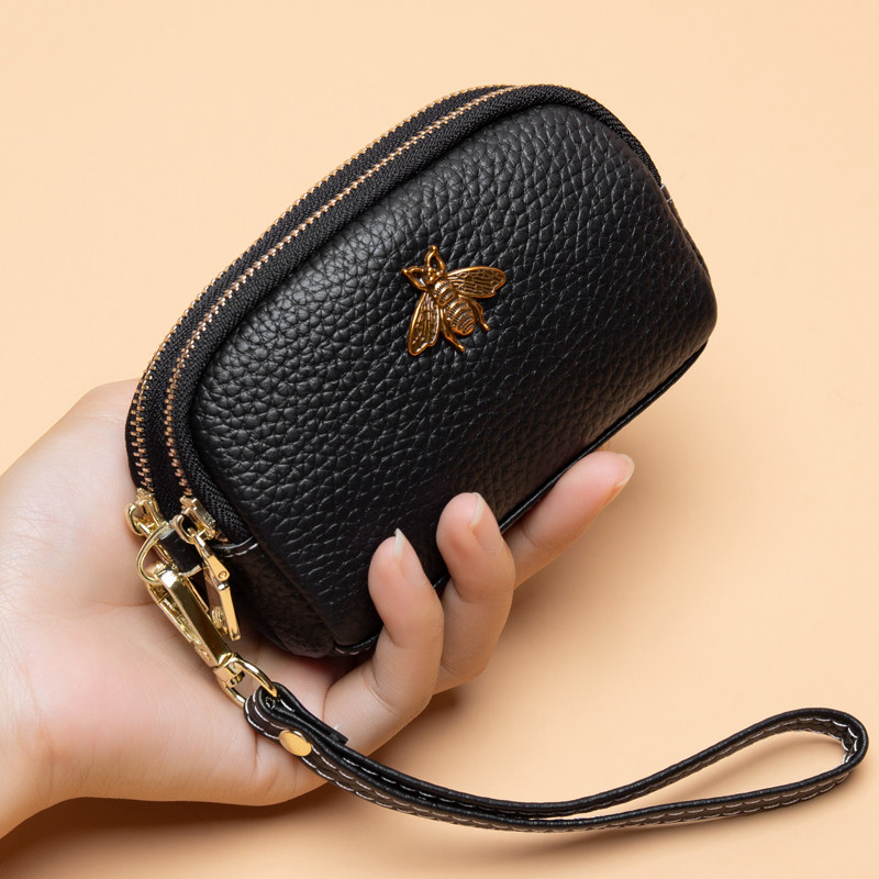 真皮零钱包女2025新款韩版时尚简约双拉链手拿包女牛皮贝壳硬币包