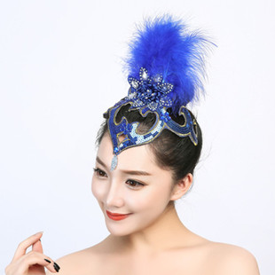 新款羽毛舞蹈头饰秧歌广场舞民族古典舞中国风头戴式新疆演出头花