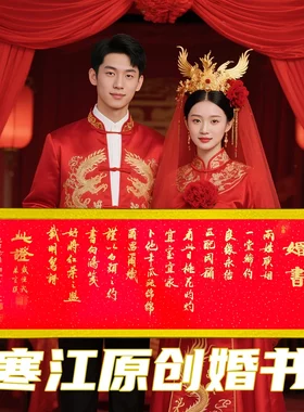 寒江居士书法婚书订婚书中式卷轴书写结婚用品高级感中国风横幅