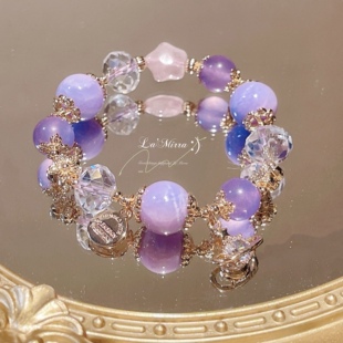 独角兽奶油阿拉善玛瑙天然薰衣草紫水晶手链星空ins原创设计手串