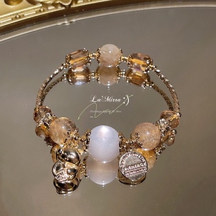 旺财运金发晶手链天然黄水晶招财猫手链事业手串横财聚财白月光石