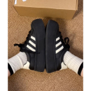 香港厚底德训鞋女2025春秋新款百搭贝壳鞋运动增高休闲圆头小黑鞋