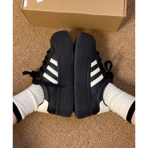 香港厚底德训鞋女2025春秋新款百搭贝壳鞋运动增高休闲圆头小黑鞋