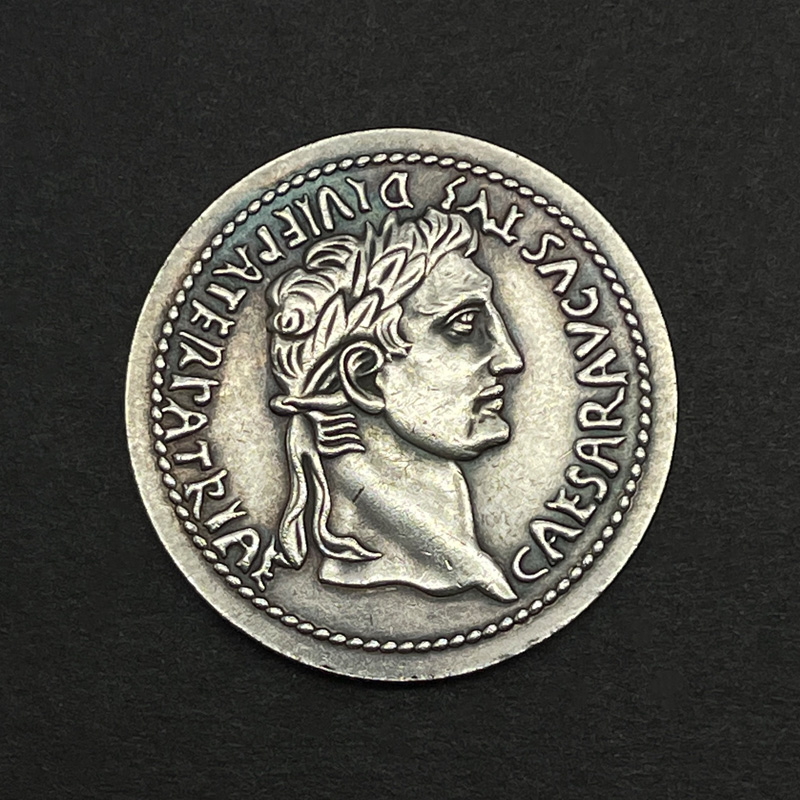 奥古斯都屋大维罗马帝国皇帝人像古币吊坠镀银纪念币打孔硬币项链