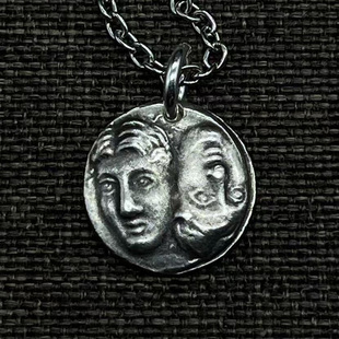 希腊古币色雷斯小银币纯银双子座星座礼物鹰海豚戒指定制镶嵌硬币