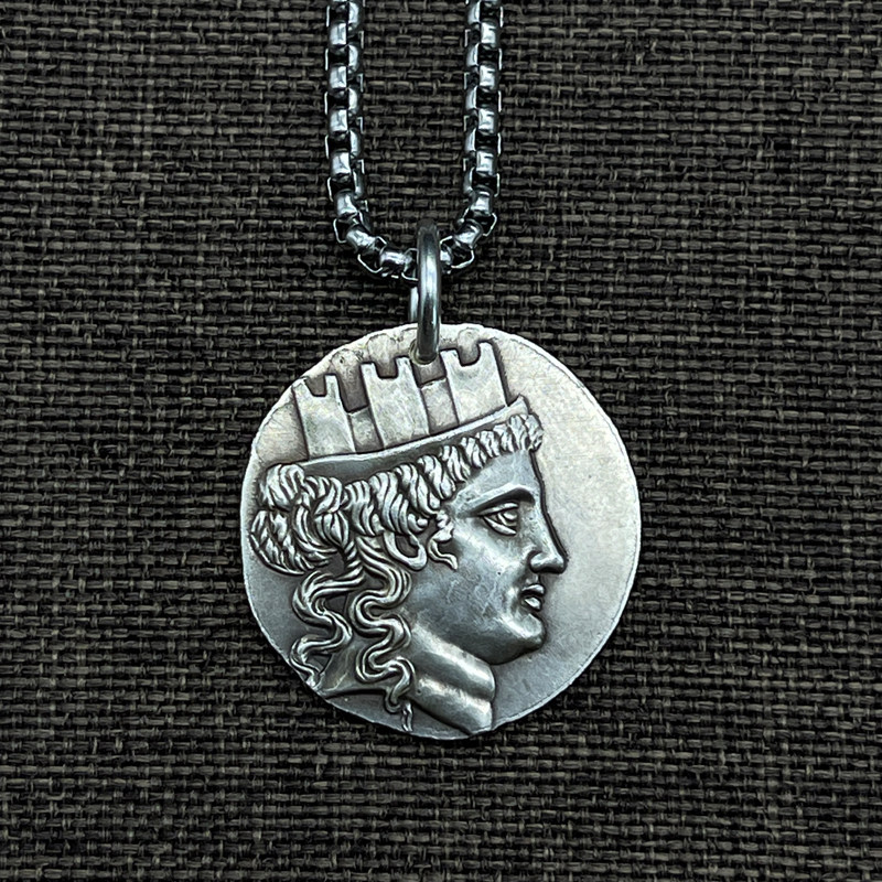 命运女神堤喀银币纯银复古人像硬币项链希腊神话财富幸运女神吊坠
