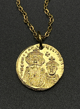 拜占庭皇帝金币项链镀金文创饰品