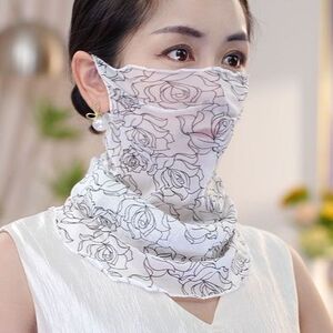 防晒面纱冰丝全脸遮阳丝巾女夏季面罩口罩围脖套护颈围巾春秋薄款