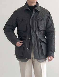 韩国代购东大门秋冬季狩猎装夹克男士收腰立领休闲多口袋薄棉外套