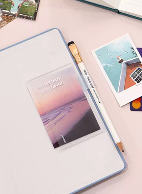 韩国indigo创意手账笔记本通用一体式粘贴型笔夹背粘卡套笔插配件