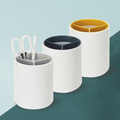 韩国SYSMAX简洁高级三分格笔筒ins化妆桶文具化妆刷杂物分区收纳