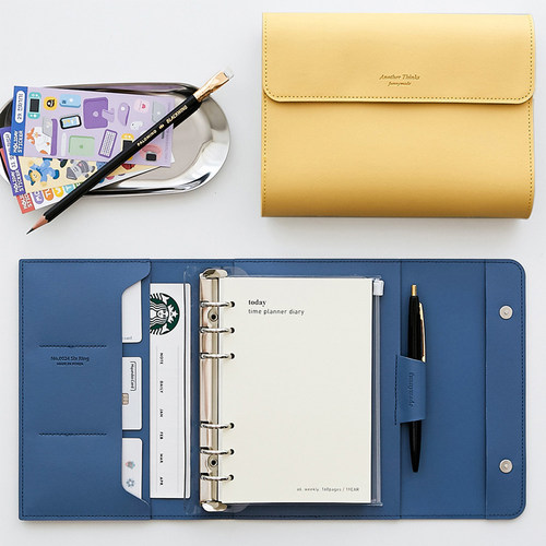 韩国皮面A6活页周计划日程本手帐