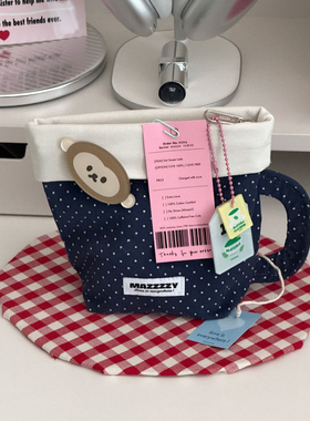 韩国Mazzzzy可爱ins风复古拼色波点杯子样式拉链收纳包手提化妆包